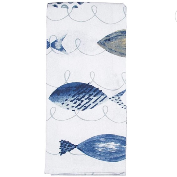 Mabelle Coastal Printed Kitchen Cotton Towels Nautical Beach Blue White 2 Pieces - Picture 10 of 13